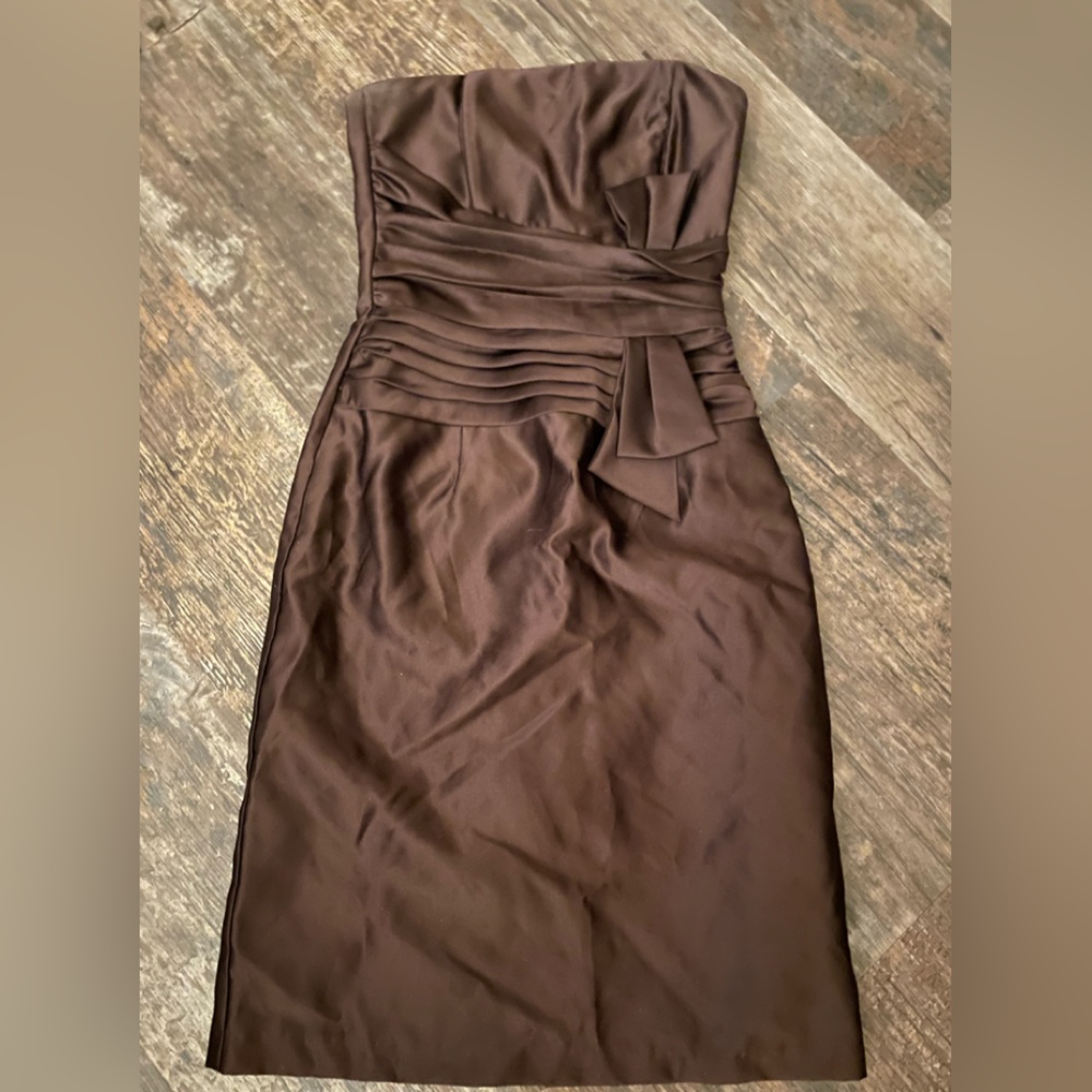 Brown Silk Short Dress with Bow by Jessica McClintock